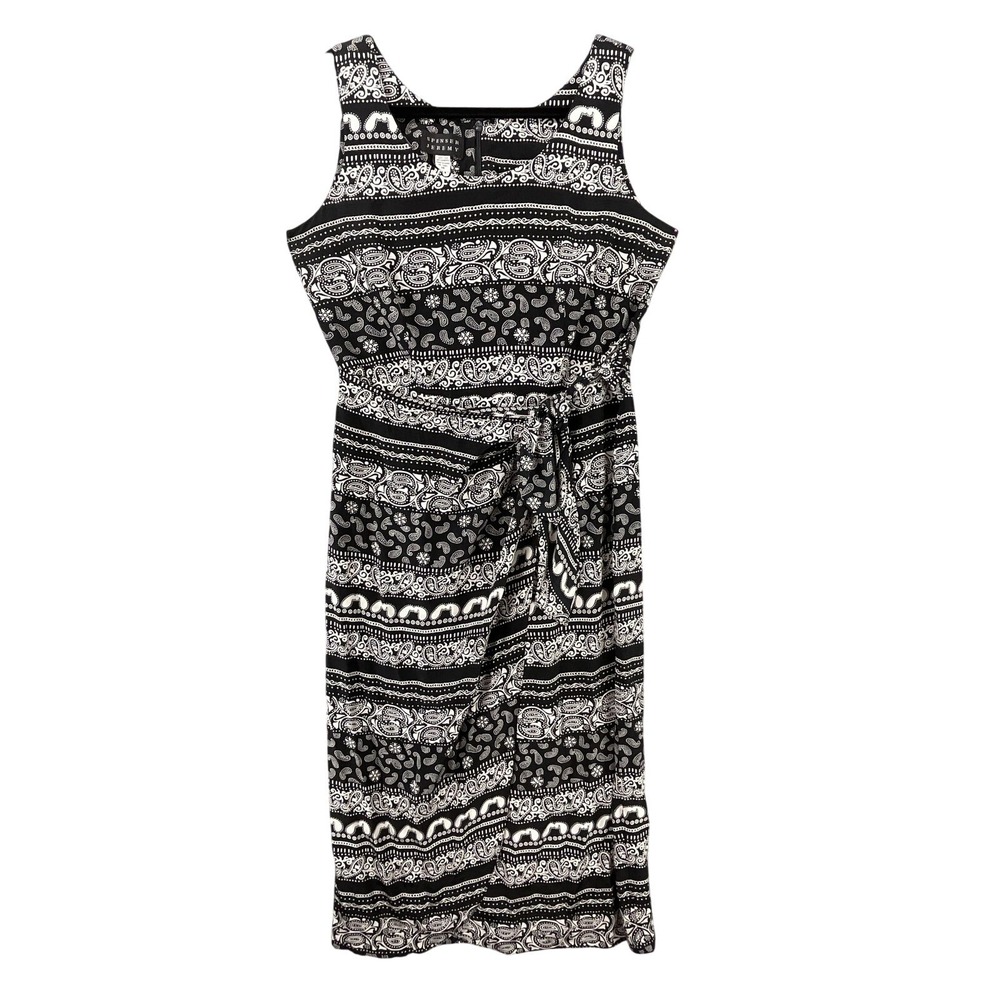 Spenser Jeremy Silk Dress Womens 14 Black Wrap Sheath Scoop Neck Lined Ruched